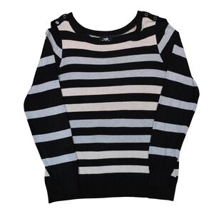 Wallis Womens Striped Scoop Neck Sweater Black Grey Cream Shoulder Button Detail